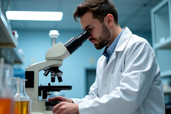 Uomo che esamina ingredienti naturali in laboratorio